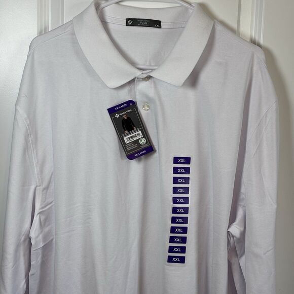Members Mark Stretch Pique Polo Classic Fit Long Sleeve Shirt Mens XXL White NWT - Picture 2 of 13